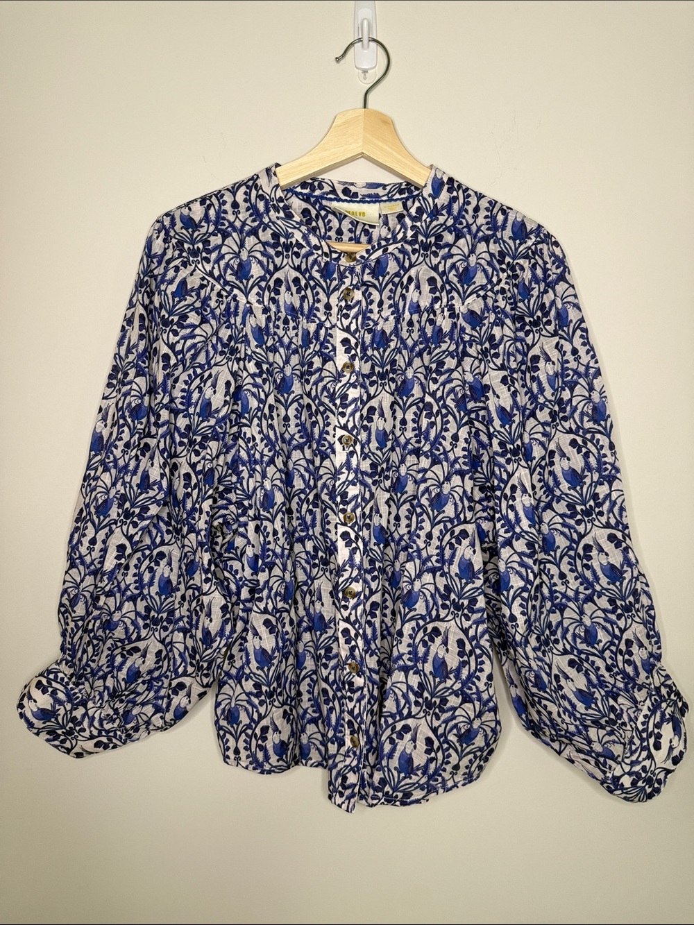 Mauve Blue and White Floral Button-Down Blouse
